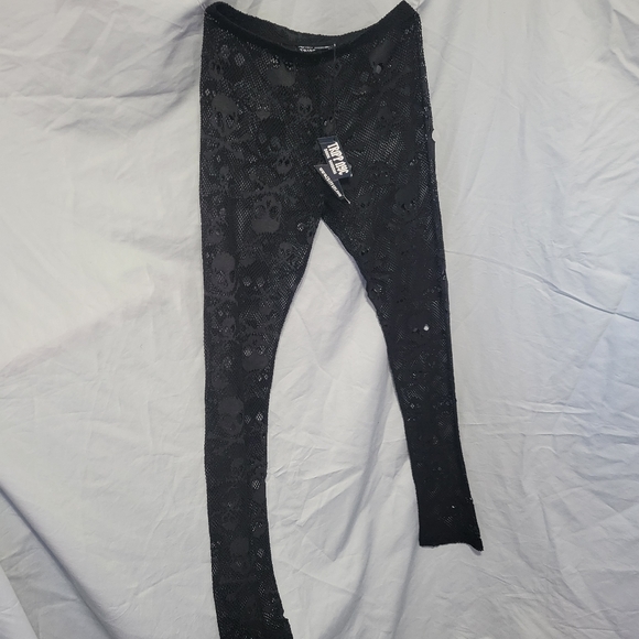 Tripp NYC Black Skull and Fishnet Mesh Leggings - Picture 6 of 6